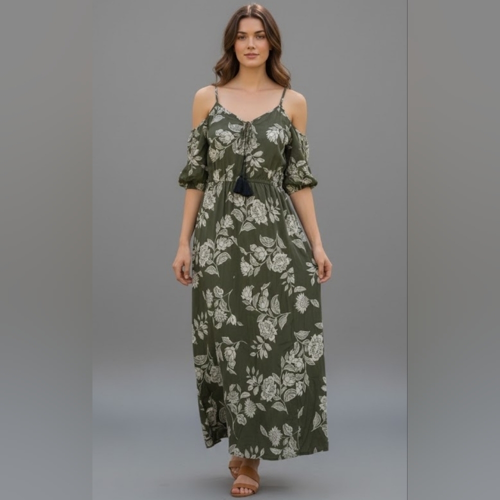 a.n.a Green and White Floral Dress Sz L